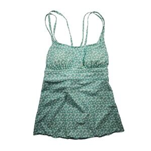 NWT Tropical Escape Women Aqua Floral Crisscross Strappy Back Tankini Swim Top M